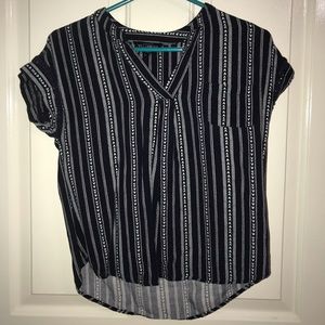Navy Blue Stripped detailed pancho V-Neck shirt